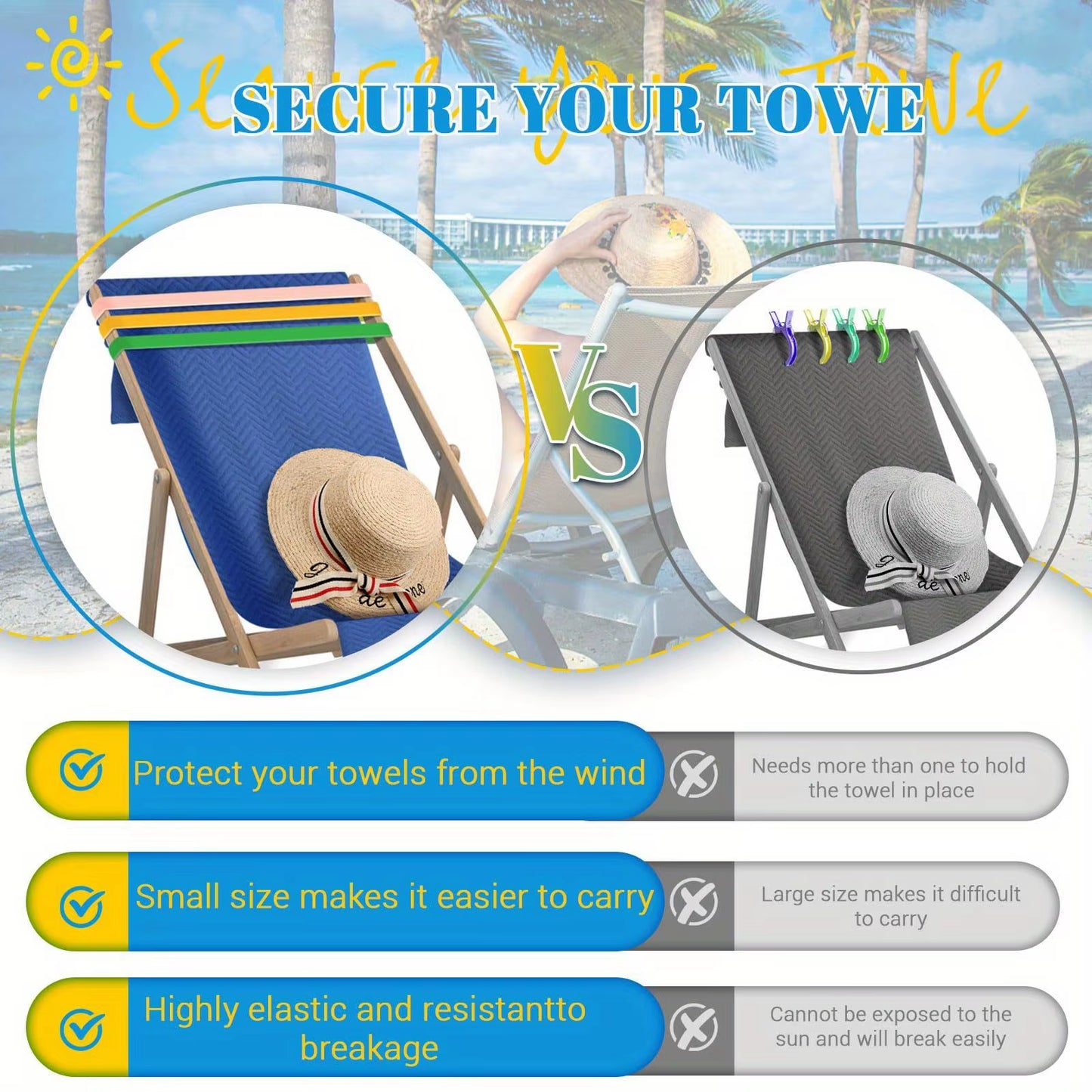 Temu 6Pcs Thicker Silicone Towel Bands for Beach Chair, Windproof Beach Towel Clip Bands, Stretchable and Colorful Beach Chair