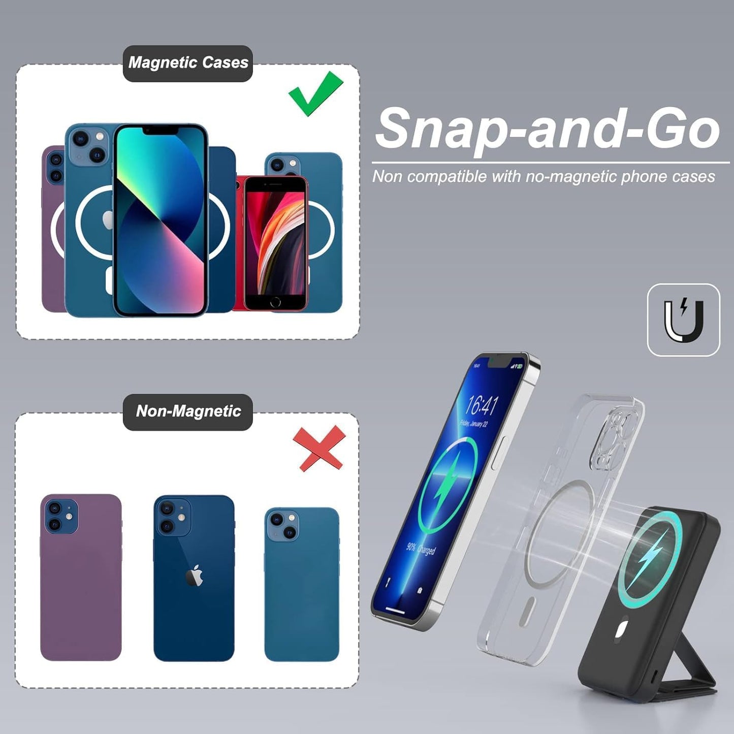 Magnetic Power Bank, 10000Mah Foldable Wireless Portable Charger with USB-C Cable LED Display, for Mag-Safe Battery Pack 22.5W PD Fast Charging for Iphone 16/15/14/13/12 Pro/Pro Max/Plus/Mini