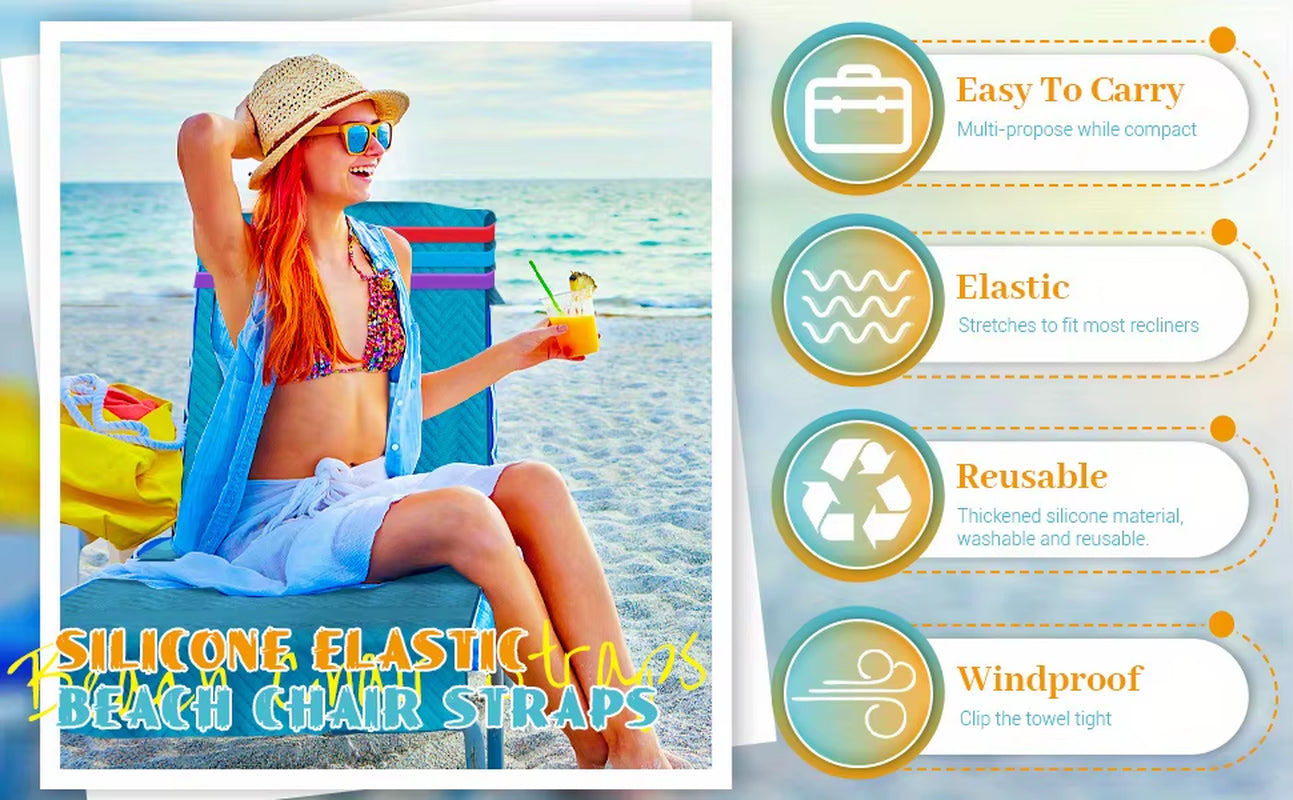 Temu 6Pcs Thicker Silicone Towel Bands for Beach Chair, Windproof Beach Towel Clip Bands, Stretchable and Colorful Beach Chair
