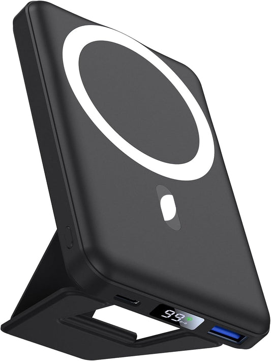 Magnetic Power Bank, 10000Mah Foldable Wireless Portable Charger with USB-C Cable LED Display, for Mag-Safe Battery Pack 22.5W PD Fast Charging for Iphone 16/15/14/13/12 Pro/Pro Max/Plus/Mini